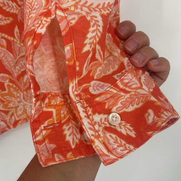 J.McLaughlin | Lois Linen Blouse Button Down Top Tropical Floral Orange Pink XS - Picture 7 of 10